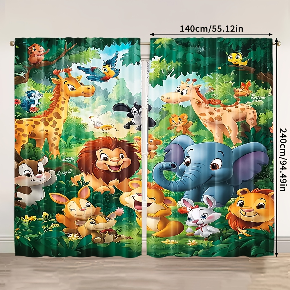 TEMU 2pcs, Birthday Curtains Jungle Safari1 Machine Washable Polyester (without Rod, No Movement, No Battery) Gifts Use For Living Room, Bedroom,