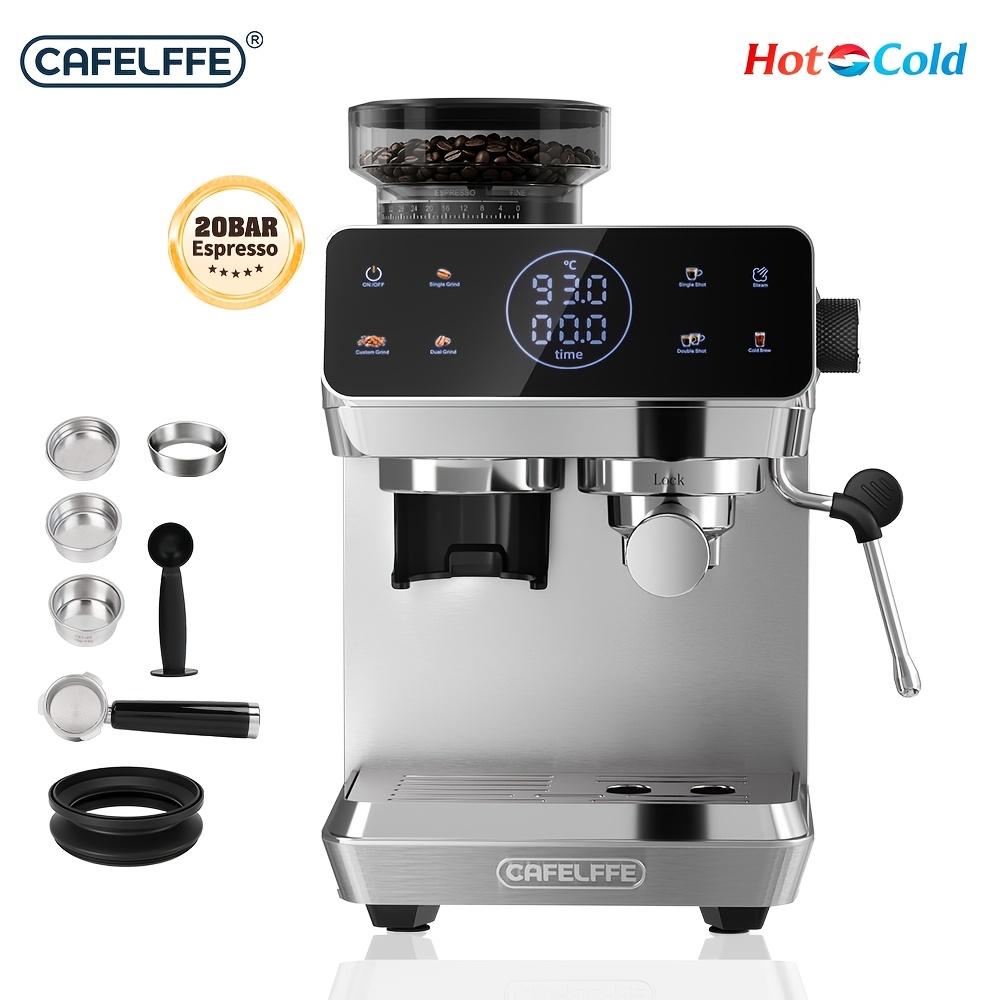 Image of Cafelffe Mk-903 Espresso Machine With Grinder, 20 Bar Coffee Machine With Milk Frother, Cold Extraction, 1.8l 1500w, Water Volume//, Perfect Father's Day And Back To School Gift For