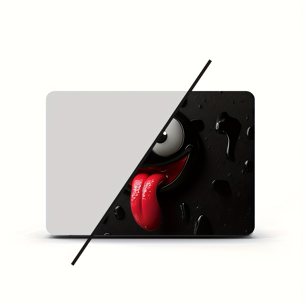 2pcs Stickers Joyeux Visage pour Ordinateur Portable - & Design Anti-Rayures Non Réutilisable Yeux Expressifs & Langue, Beige Clair avec Autocollants Art Drip Noirs pour Ordinateurs Portables, Voitures, Tablettes, Smartphones - Application Facile à Décoller et Coller, Sans Résidus