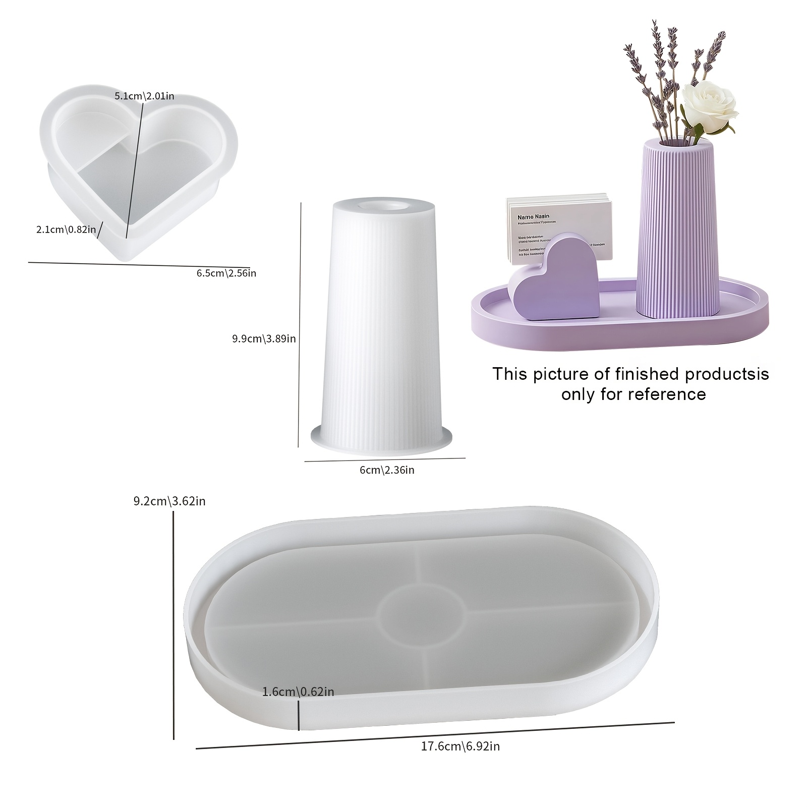 TEMU 3 pezzi/Set Stampi in silicone per decorazioni da scrivania, stampo per vaso/custodia per biglietti a forma di cuore/vassoio portaoggetti per