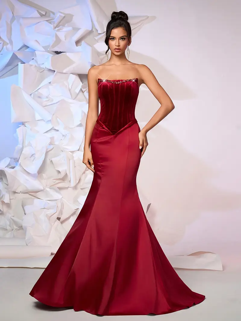 red strapless backless dress Stacees 2026 Dark Green Prom Dress with Strapless Beaded Corset Backless High Slit