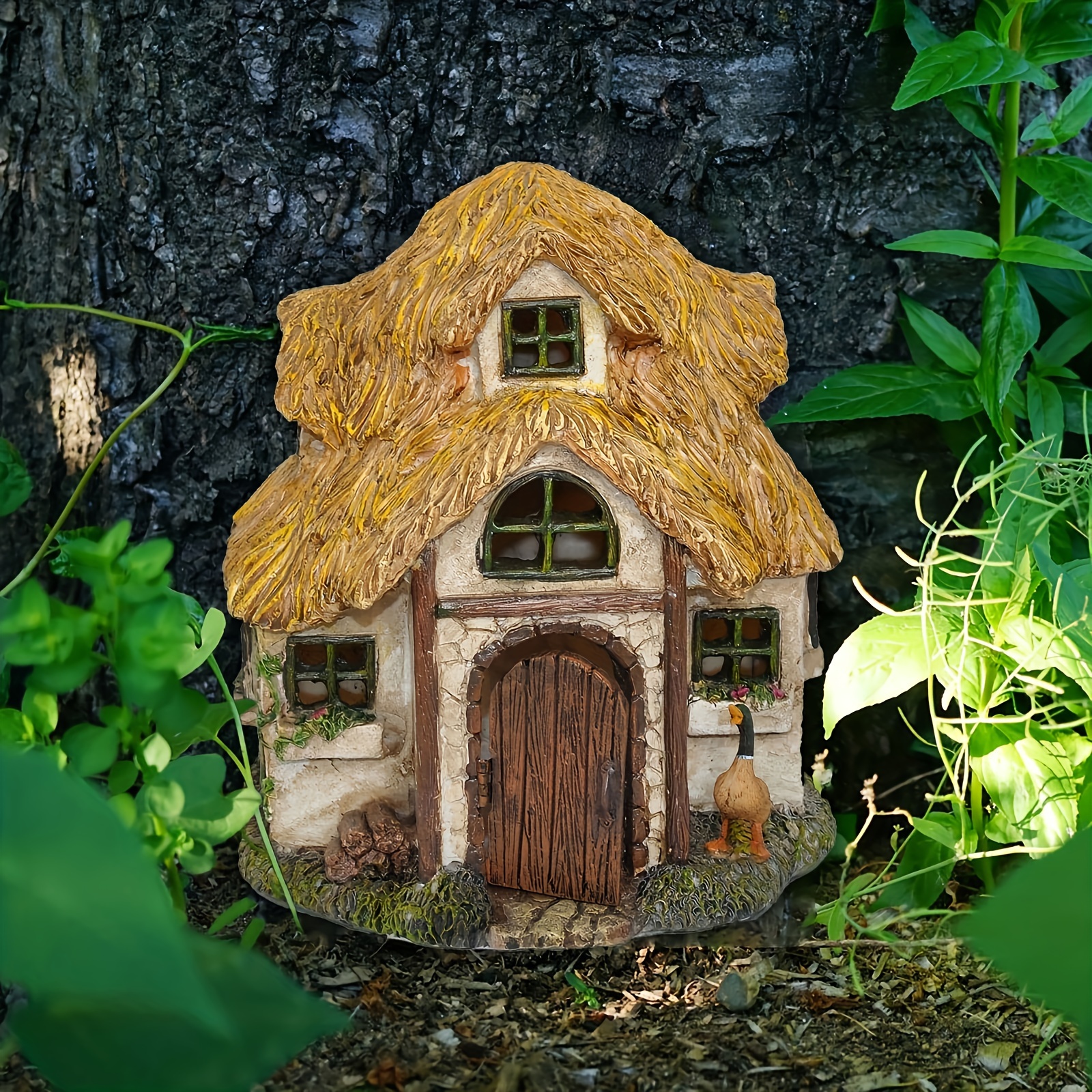 

Fashion Thatched House Fairy Gate Decoration, Wooden Ornaments Garden Decoration Crafts