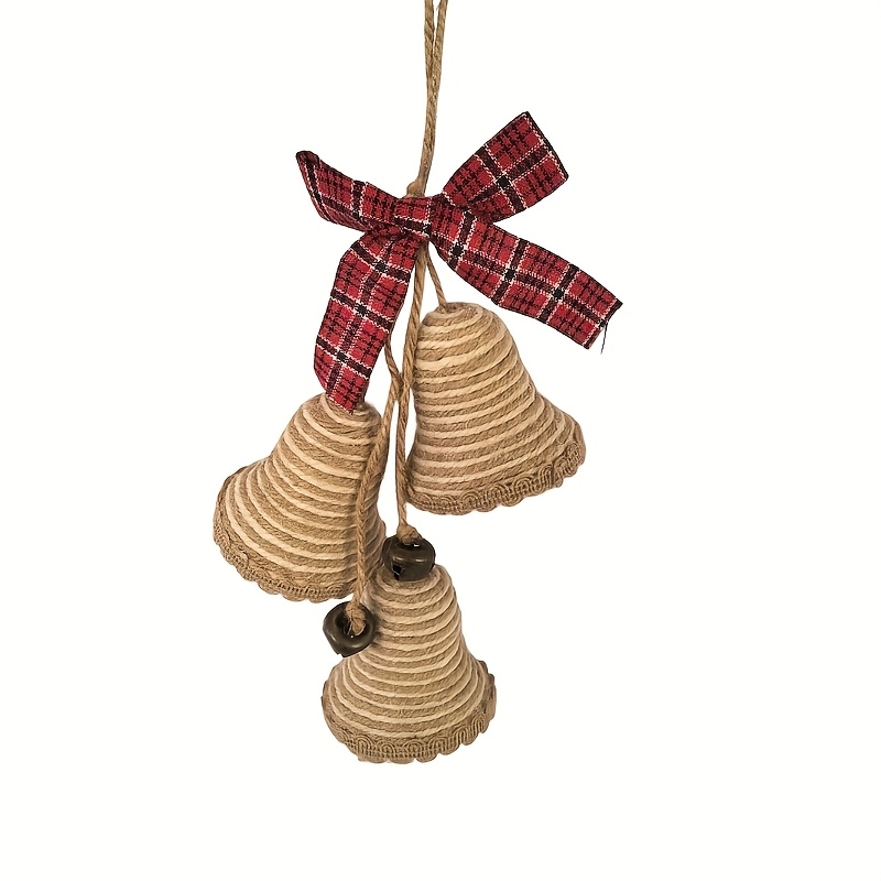 Image of Cozy Christmas Decor -- Rustic Wind Chime With Bow, Farmhouse Holiday Ornament For Christmas Tree, Fireplace And Door