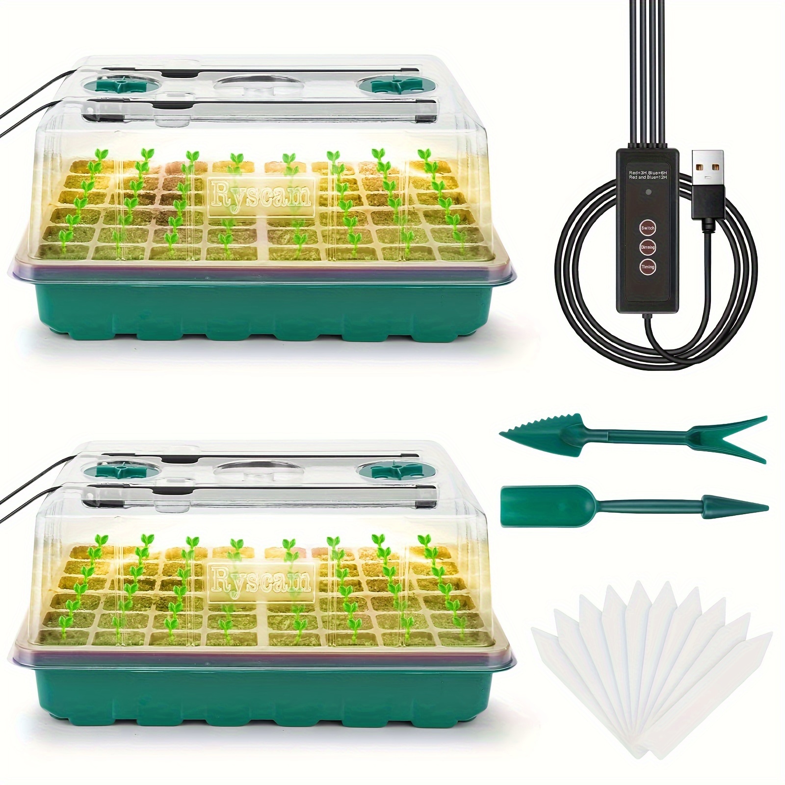 

Seed Tray With Grow Light, 96-cell Seed Kit, Seedling Trays With Humidity Domes, Automatic Timer, Adjustable Light Indoor Gardening Plant Germination Trays