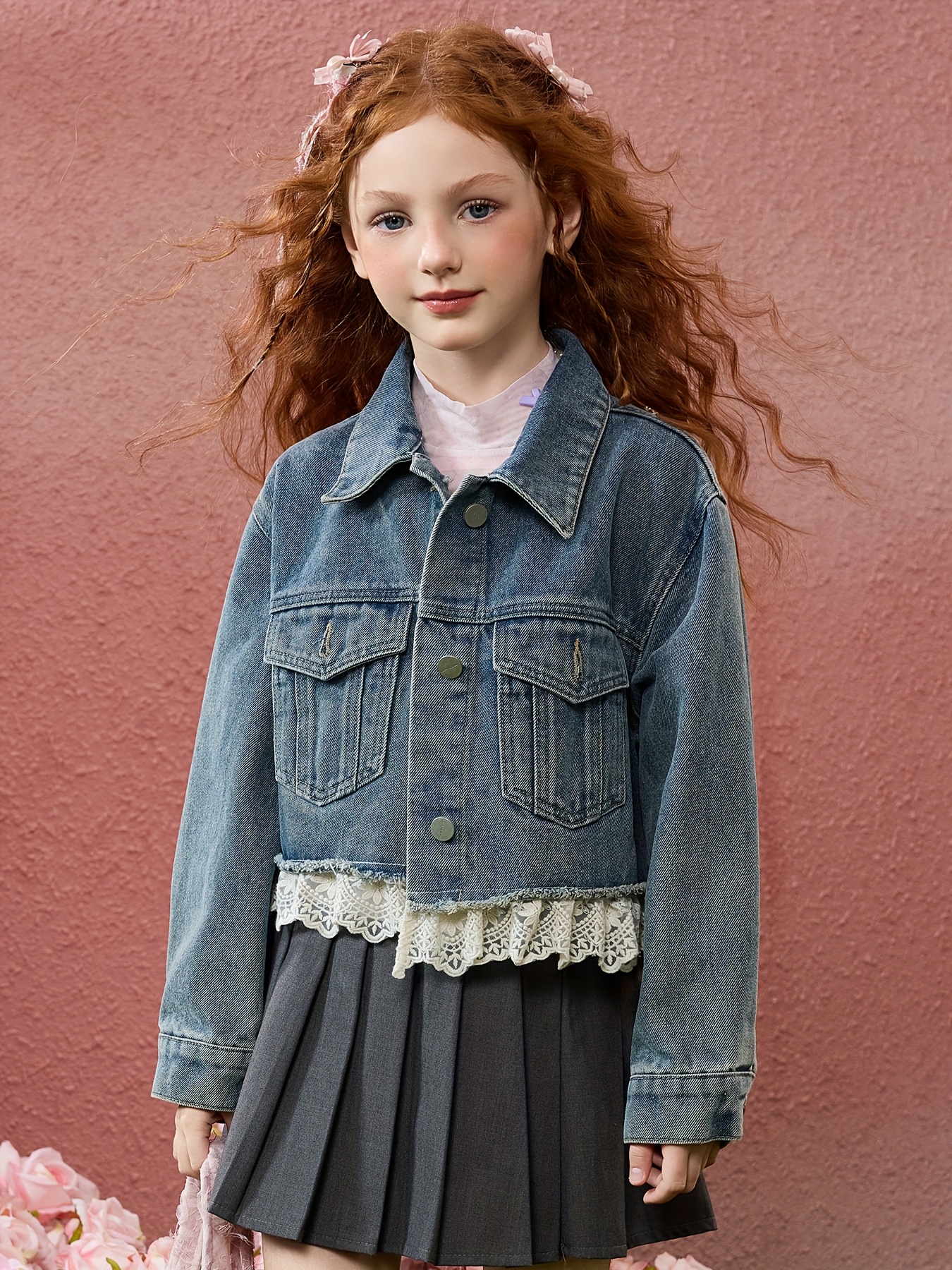 cute -inspired tie-dye jacket with 3d flower patches turquoise