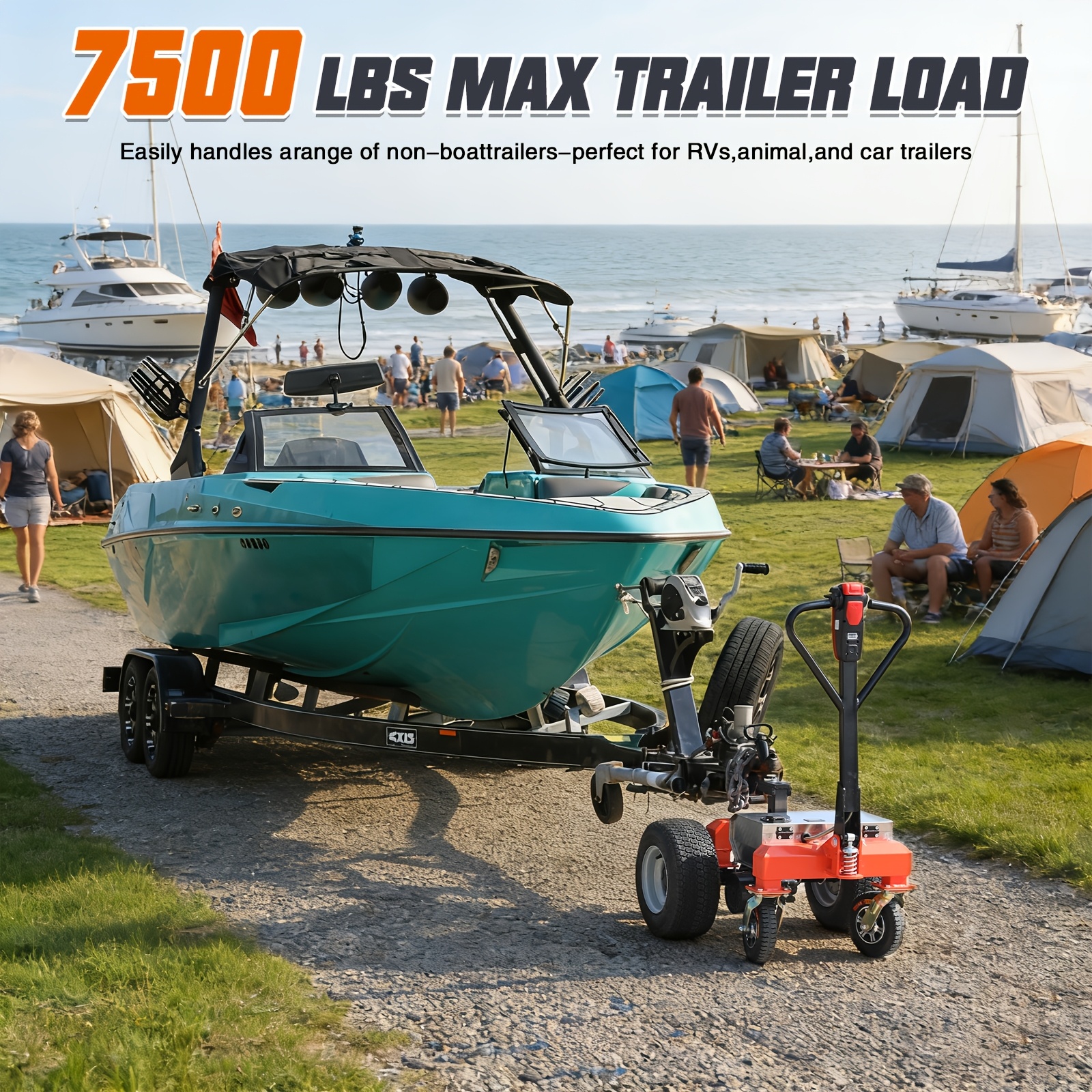 trailer trolley 6 wheels   7500   all terrain wheels adjustable speed reverse drive brake 2 inch 4 inch ball hitch installation suitable for moving rvs car trailers campers Product details 2