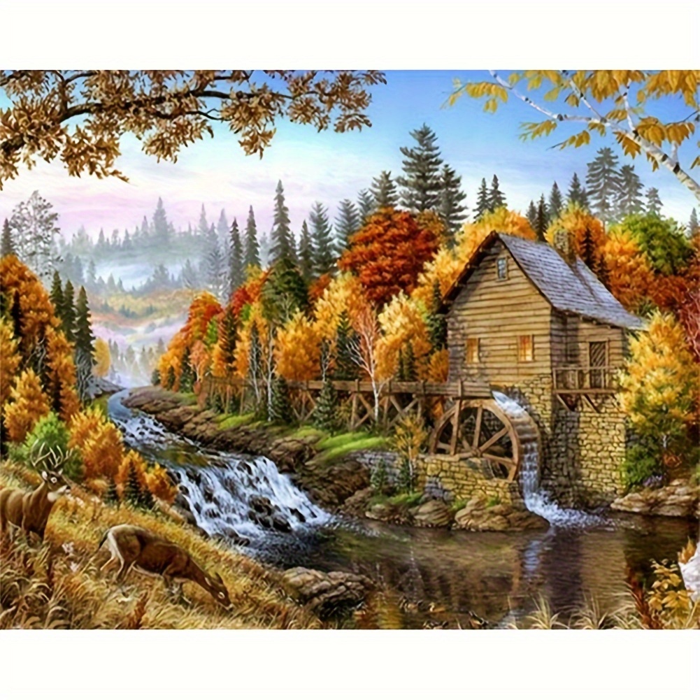 

Autumn Watermill Scenery 5d Diamond Painting Kit 40x50cm, Full Drill Round Acrylic Diamonds, Diy Embroidery Stitch Art, Wall Decor Craft