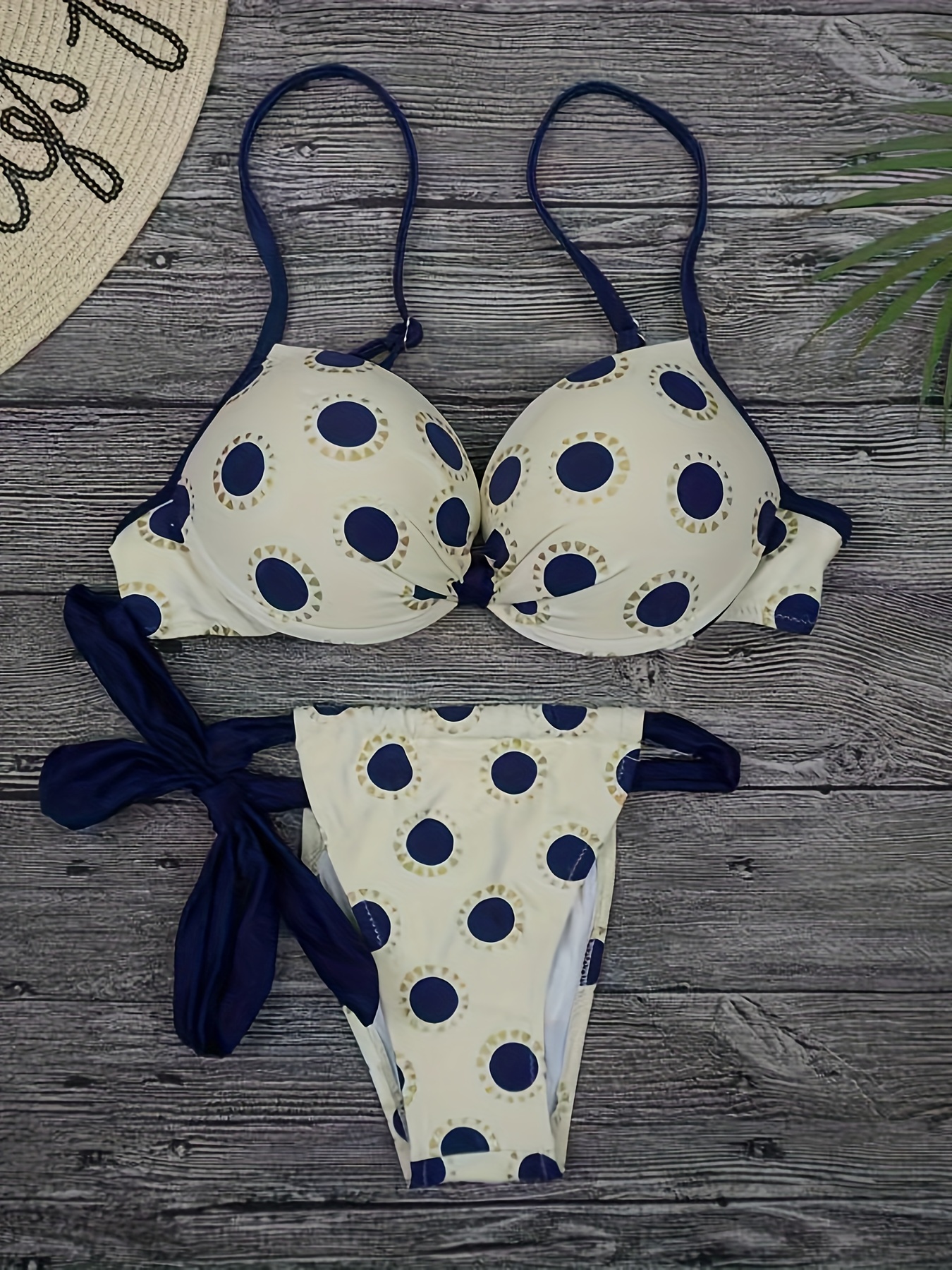 Dots Print Black White V Neck Bikini High Stretch Retro - Temu