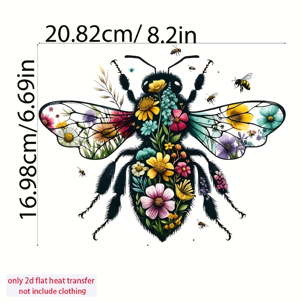 TEMU 6pcs 2025 New Retro Fun Bee And Flower Ironing Transfer Stickers For T-shirts, Fun Bee Heat Transfer Sticker Printing Stickers On Clothes