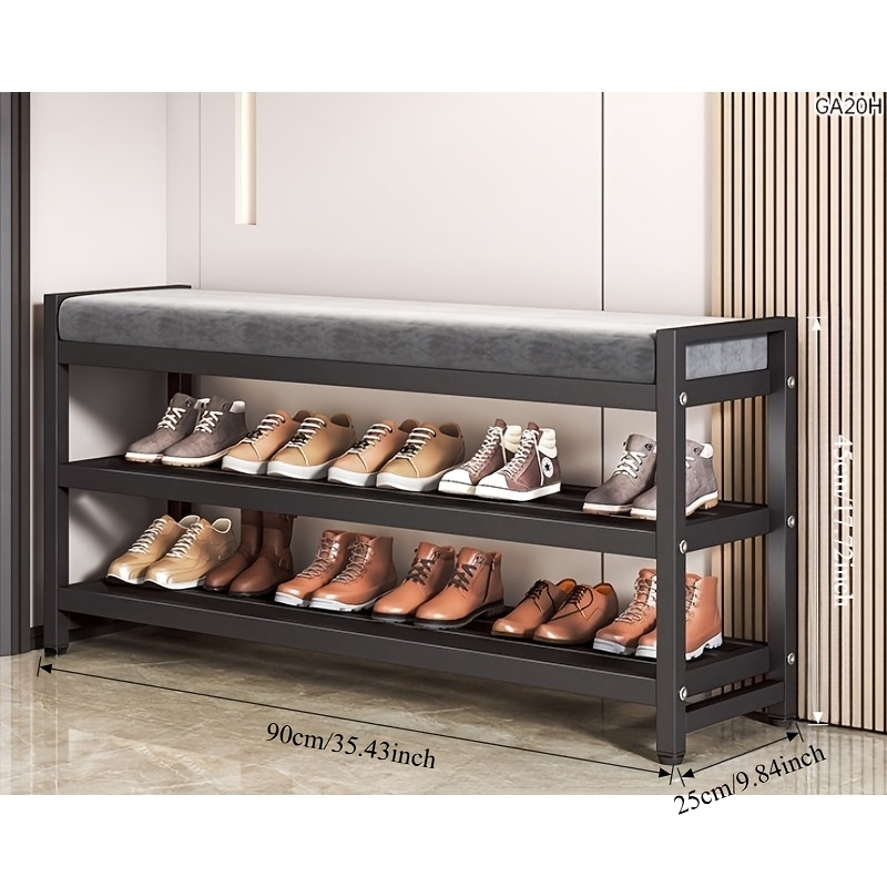 3-Tier Shoe Bench and Storage Bench - Multi-Size Options, Multi-Functional Entryway Organizer with Soft Cushioned Seat, Metal Frame, Shoe Rack, Suitable for Home, Hallway, And Doorway Use, Shoe Storage Organizer, Artistic Decorative Style