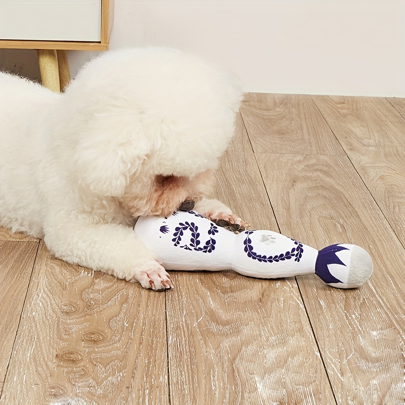 

Interactive Squeaky Plush Dog Toy - All Breed Sizes Pet Chew Toy With Durable Plush Material In Unique Blue & White Porcelain Vase Design