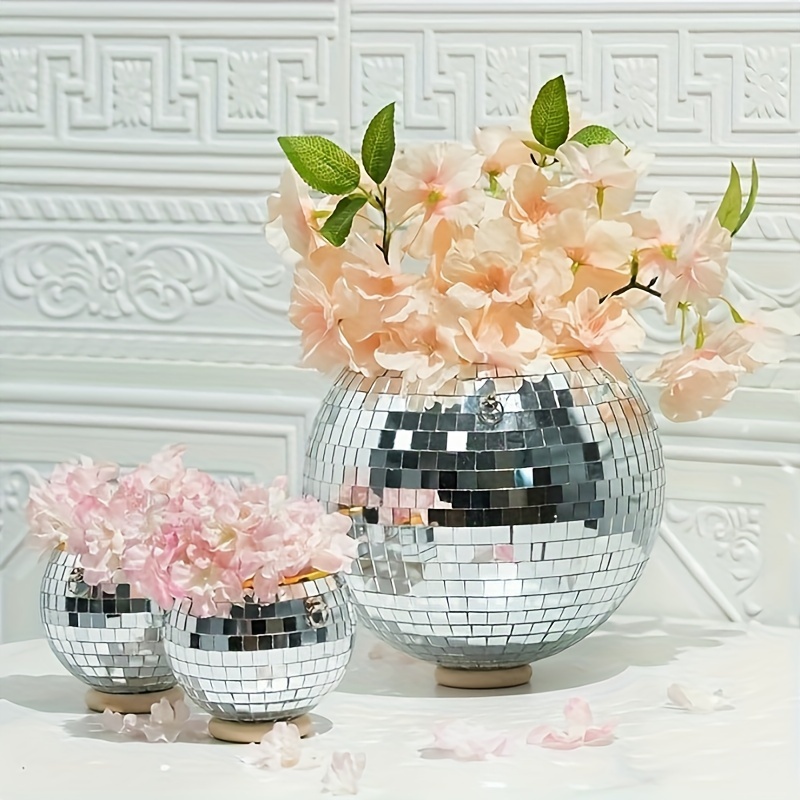 

Retro Disco Ball Planter With Chain - Hanging Plant Holder For Indoor/outdoor Decor, 4" Silvery, For Spring