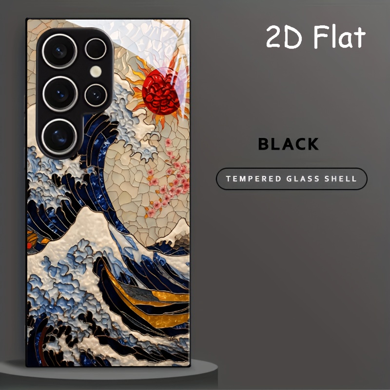 TEMU Phone Case: 2d Flat Wave Glass Trace Tempered Black Phone Case, Suitable For Galaxy S25 Ultra/s25 /s25/s24 Ultra//s24 Fe/s24/s23 Ultra/s23 /s23