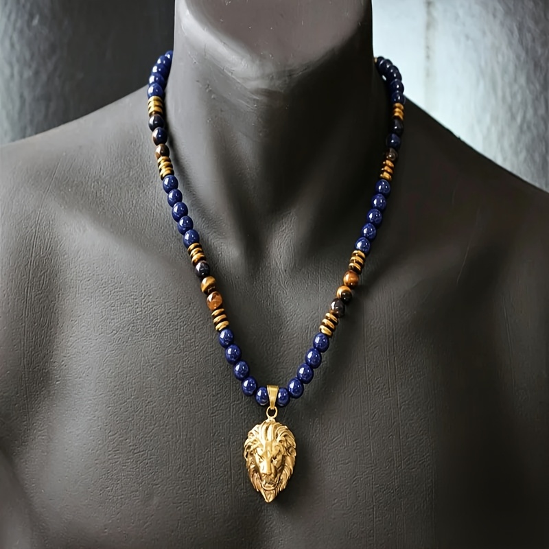 A Vintage Tiger Eye Beaded Necklace With -dimensional Pendant, Suitable For Wearing On Holidays Such As Day, Halloween, Christmas, And Thanksgiving