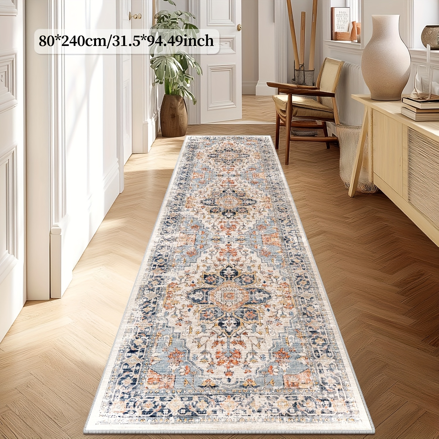 Image of 1pc Aisle Runners Rugs For Living Room Home Decor Faux Imitation Cashmere Carpets Runners Long Mat Bath Rugs Bedroom Kitchen Office Large Area Mat Washable Non-slip And Non-linting