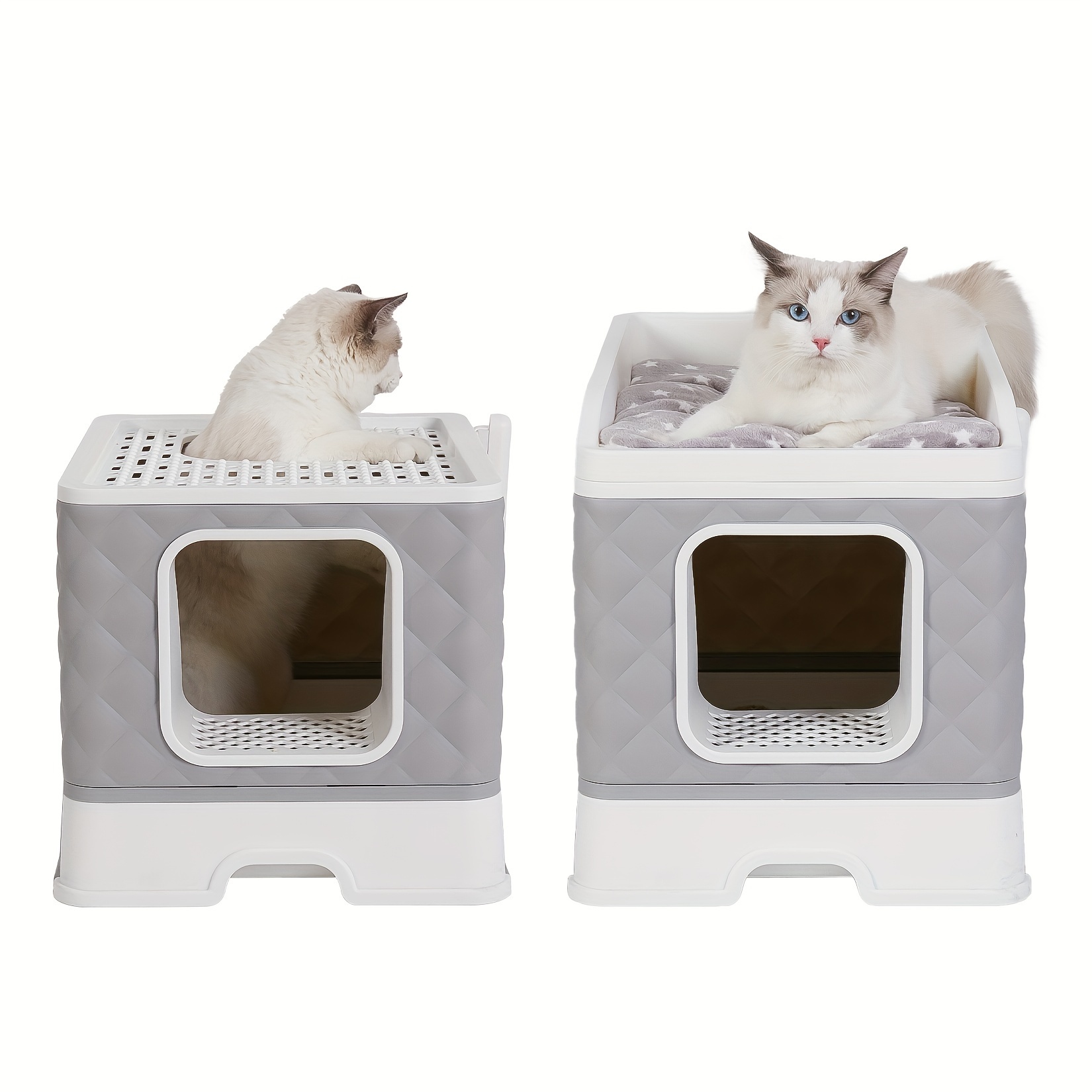 Image of Enclosed Detachable Cat Litter Box, Top-entry, Front-entry, Litter Box With Lid, Includes , Cushion Mat, For Kitten Furniture, Easy To Clean, Under 10 Kg, 39x50x47cm