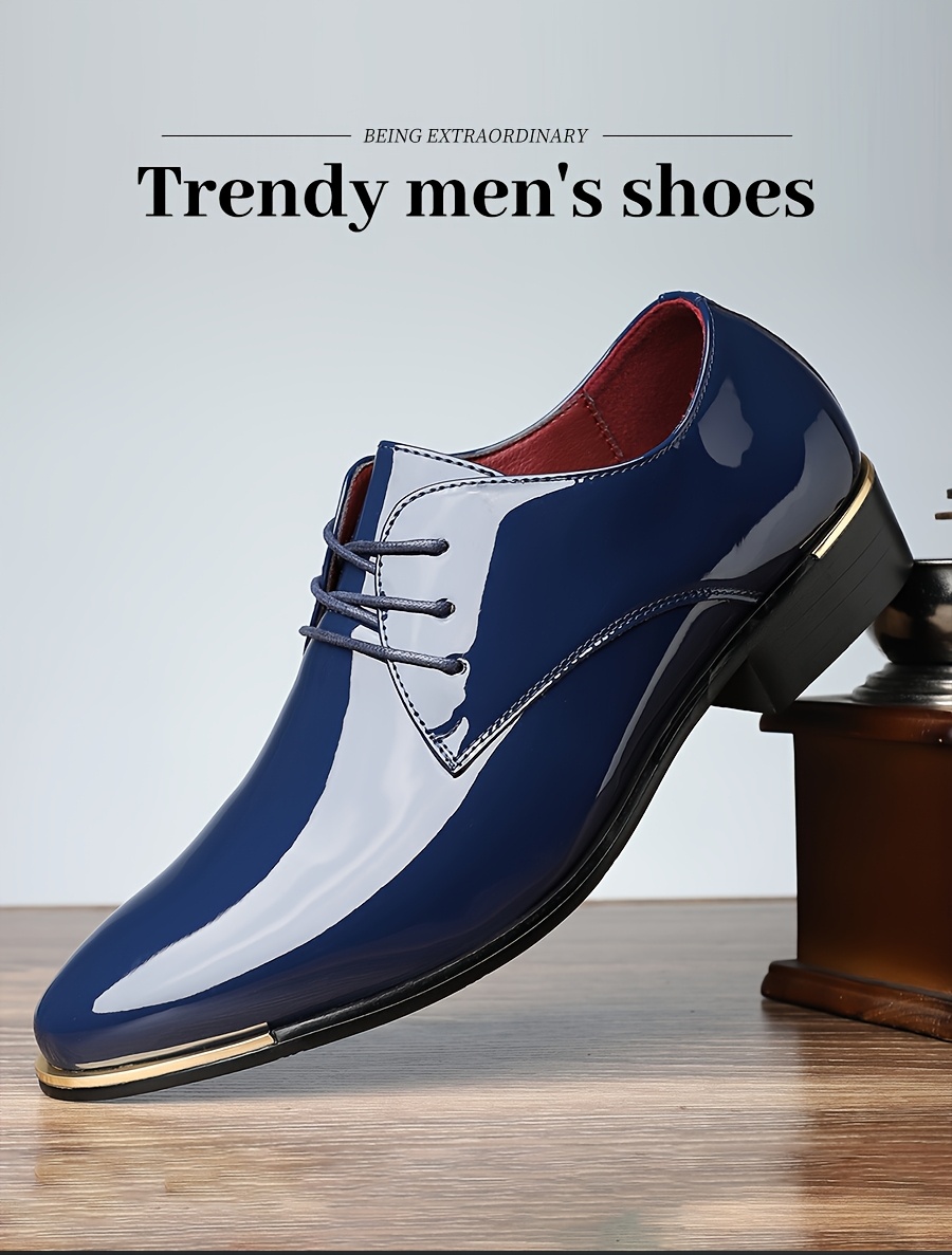 mens formal business lacquer shoes solid color lace - Temu