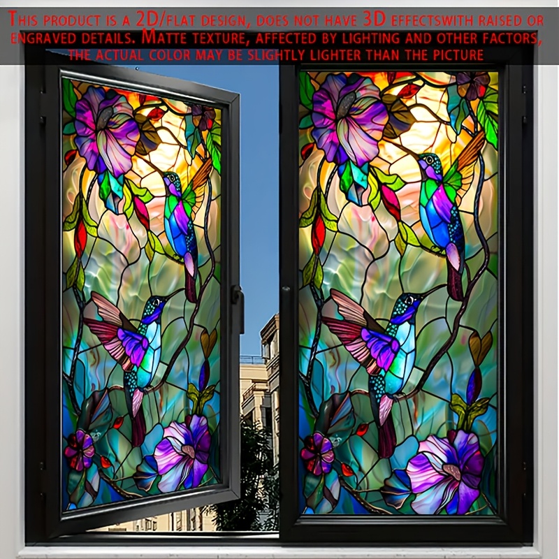 TEMU Film d'intimité 2D plat, 1 pièce, en PVC, avec motif peint sur verre de et de fleur. Autocollant de fenêtre amovible et adhésif avec . Convient