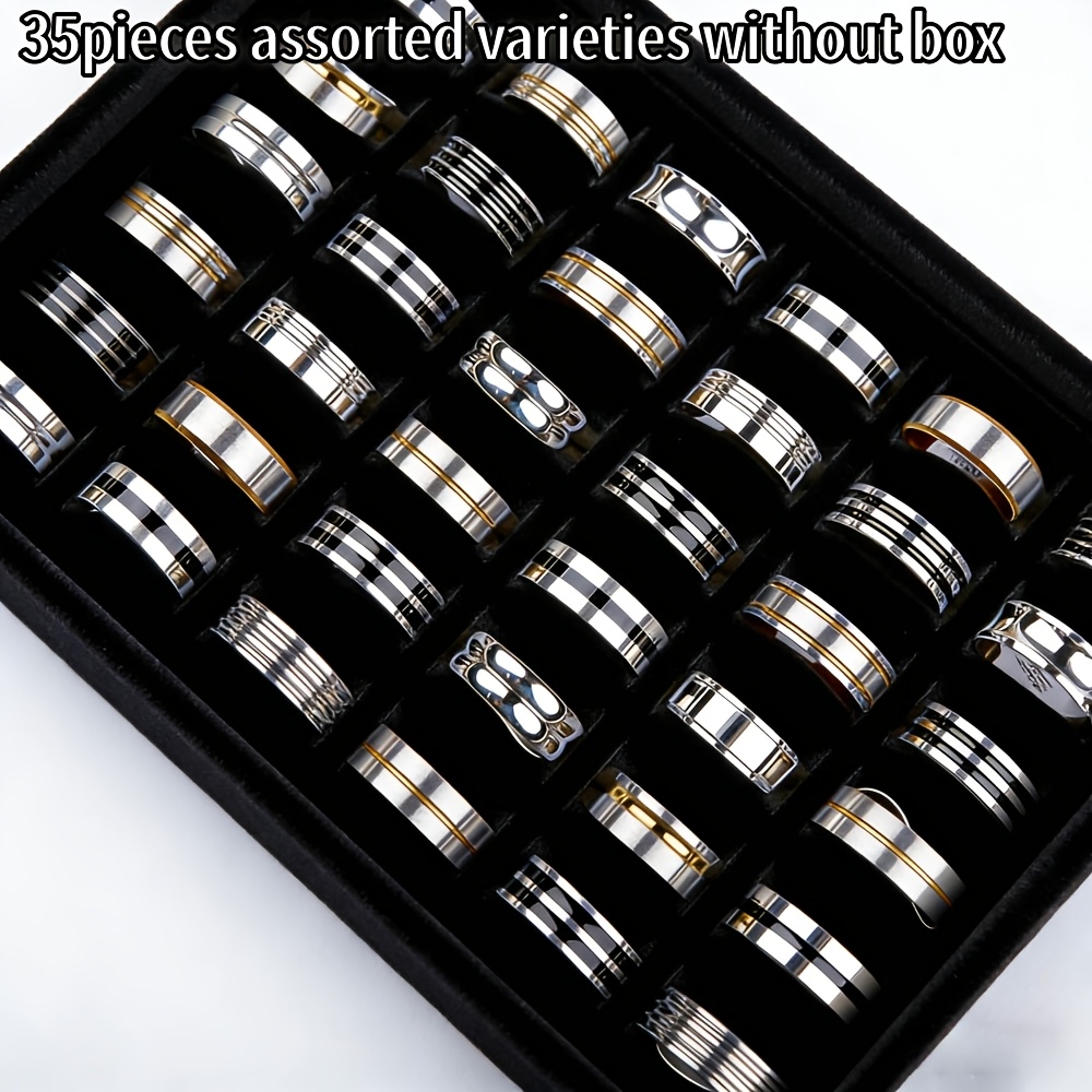 20/35pcs Trendy Stainless Steel Rings, Mixed Styles