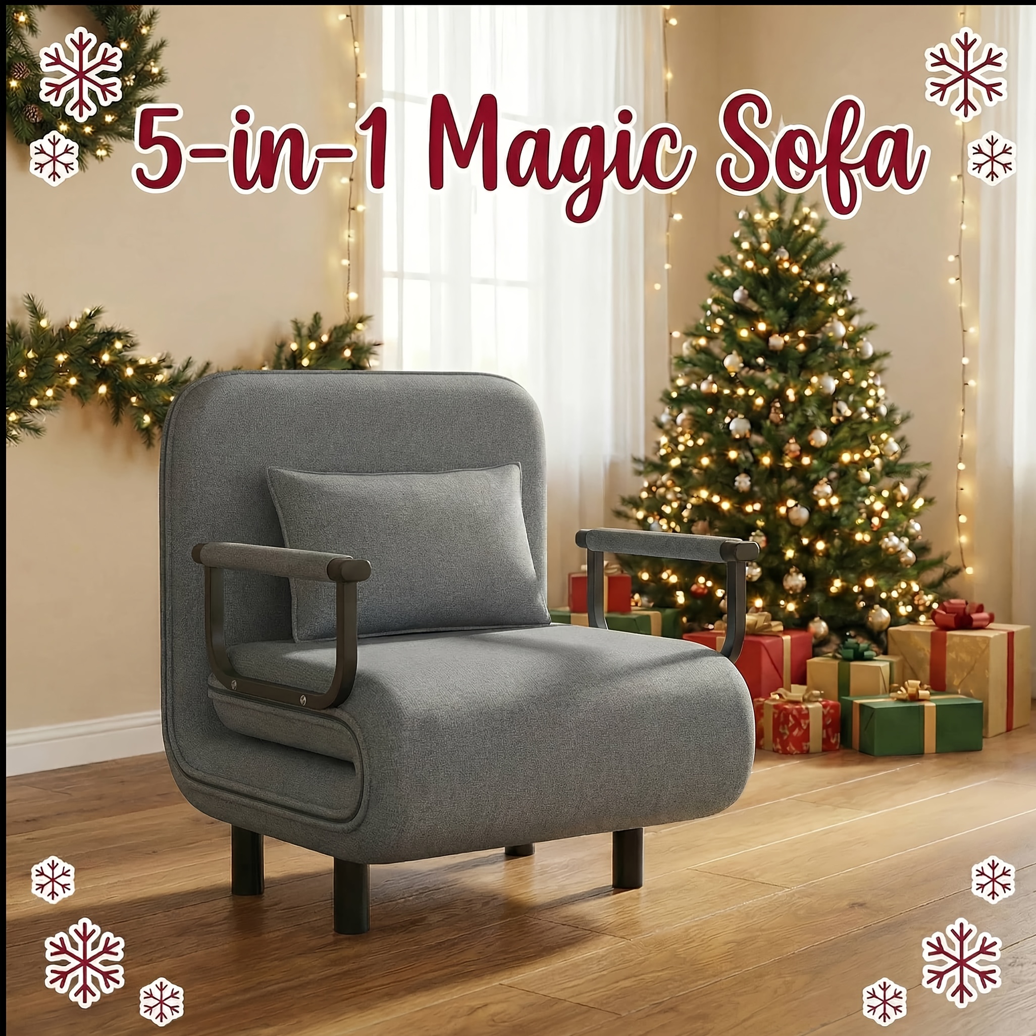 TEMU Convertible Folding Sofa Bed Chair, Space- Adjustable Lounge Sleeper With Linen Fabric, Modern Armchair For Dorm, Studio Apartment & ,