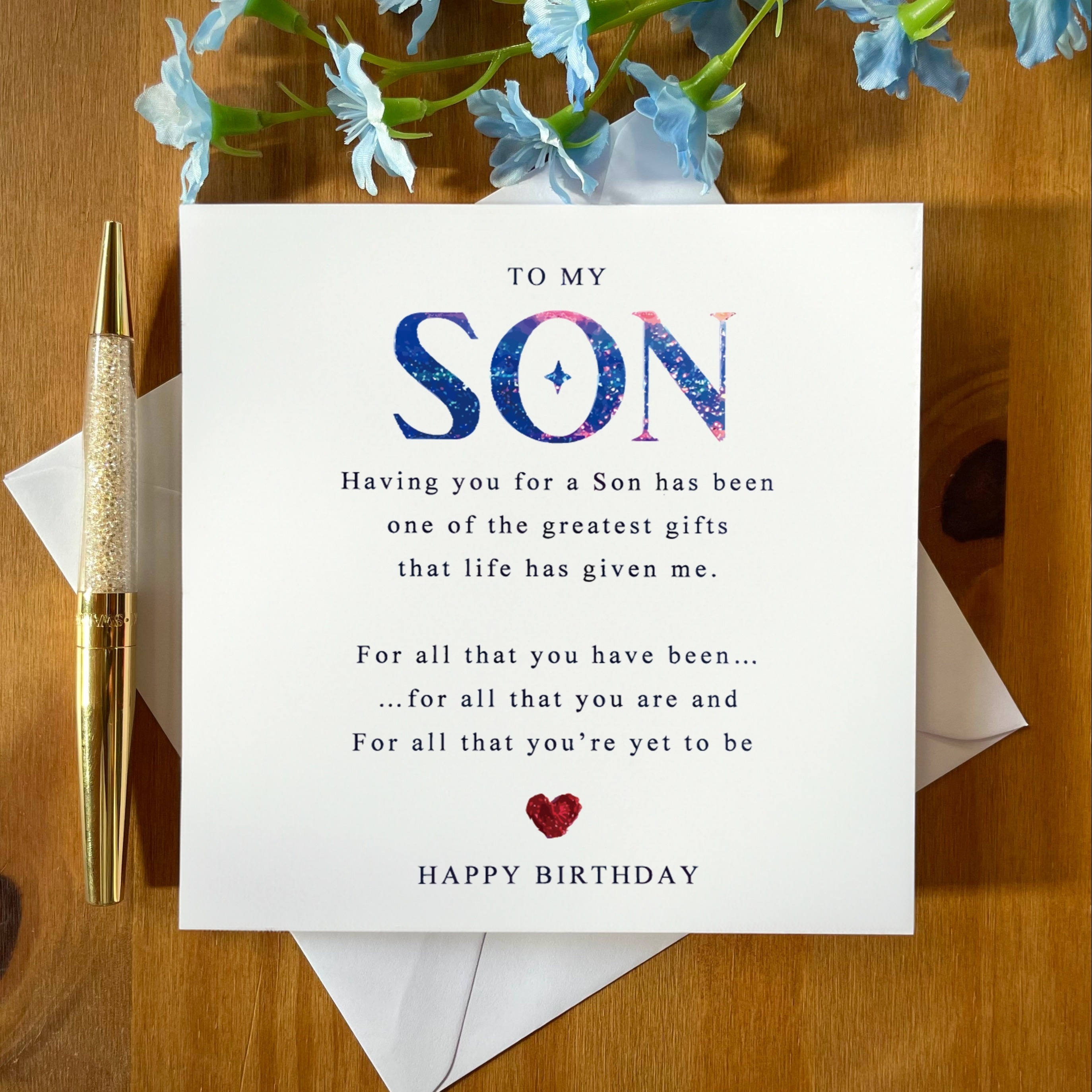 

Birthday Greeting Card For Son With Envelope - Elegant Handwritten Poem - Quality - Birthday Wishes For Grown Son - Celebration Card