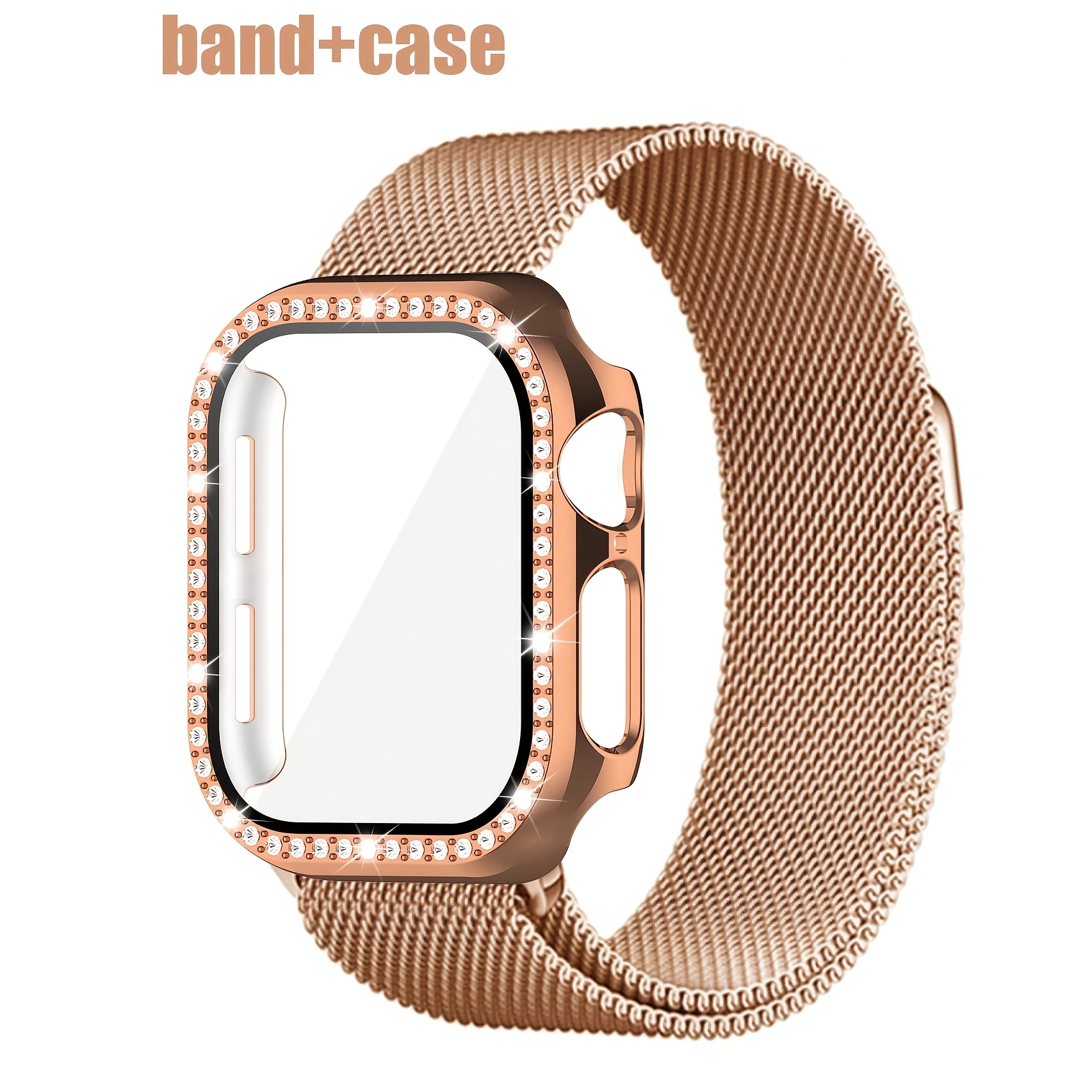 TEMU 2pcs/set With A Sparkling Diamond-encrusted, Drop-resistant, And Scratch-resistant Pc And Tempered Glass Protective Film, Compatible With Watch