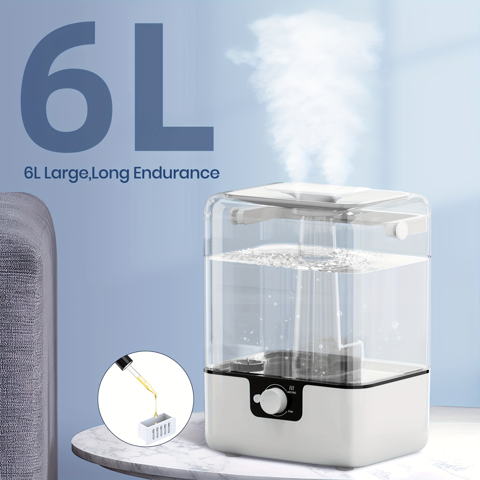 

Chivalz 6l Humidifier For Bedroom And Large Rooms, Quiet 26db With Nightlight, Oil Diffuser, 360° Nozzle, Anti-dry Burn, Up To , Ideal For Nursery And Plants, White, , Home, Anti-dry Burn