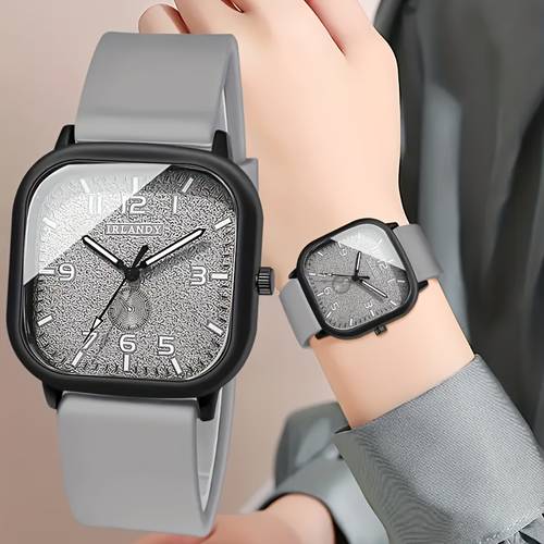1pc luminous watch square dial silicone strap quartz movement unisex daily and formal occasion wear birthday gift anniversary graduation present luxurious design fashionable and exquisite couple watch