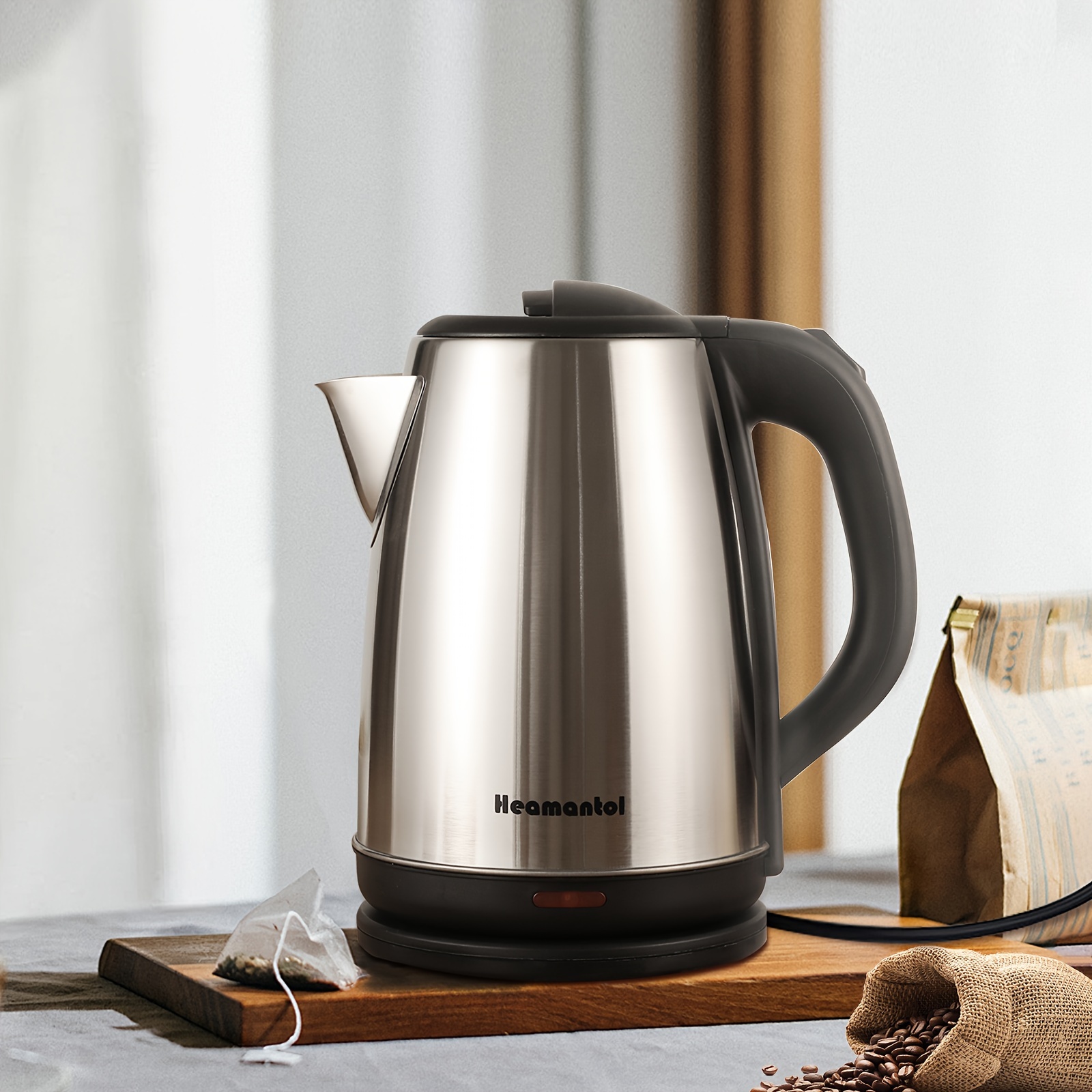 

1.8l Stainless Steel Electric Kettle With Auto Shut-off & Boil-, Bpa-free, Design, Led Indicator, Heat Base, Instant Hot Water Boiler For , 700w, Us Plug