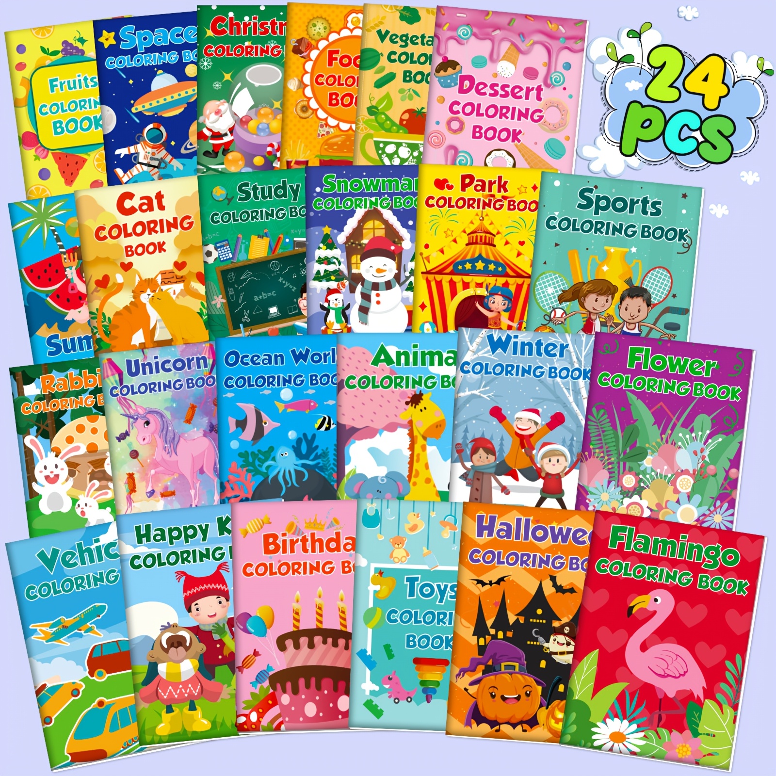 TEMU 24 Pack Coloring Books For Kids, Party Favors Bulk Halloween Christmas Stuffers, Birthday Gifts, Classroom Activities Supplies, Includes Summer,