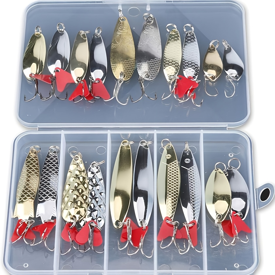Metal Spoons And Hard Baits For Fishing, Including Spinner Baits And Treble Hooks For Salmon And