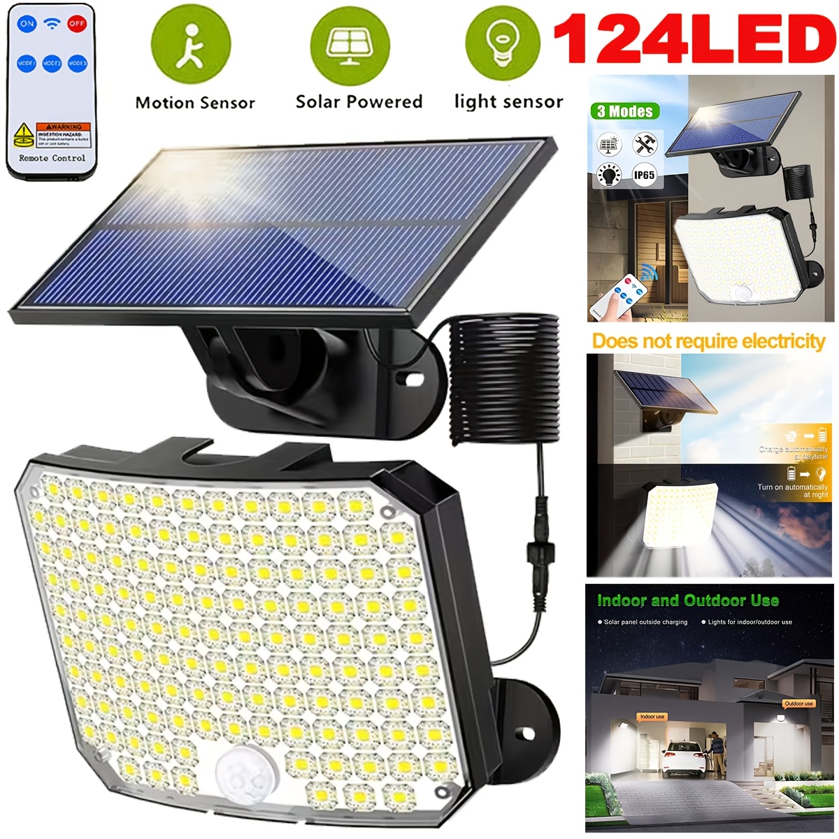 124 LED Solar Motion Sensor Lights Outdoor with Remote