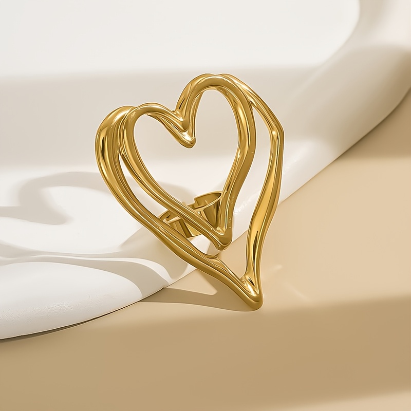 Exaggerated Glam Style Multi-Layer Geometric Heart Ring