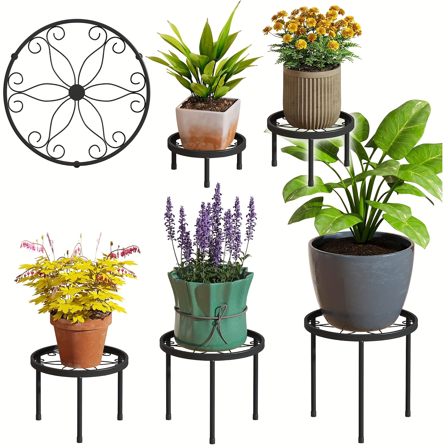 5pcs Golden Metal Flower Stand - Black And White Anti-rust Flower Stand, Suitable For Indoor And Outdoor Plant Racks, Decorative Flower Stands Of Sizes (30-)