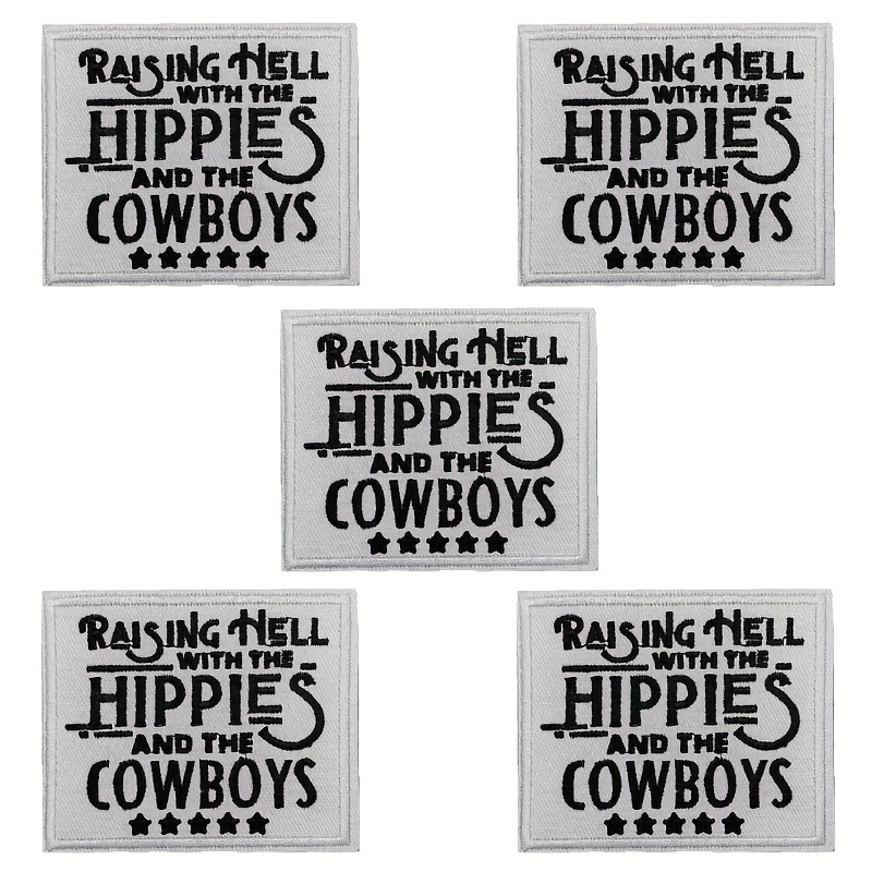 

5-pack Embroidered Patch Appliqués With "raising With The Hippies And The " Design For , Hats, Bags - Iron-on/sew-on Decorative Patches