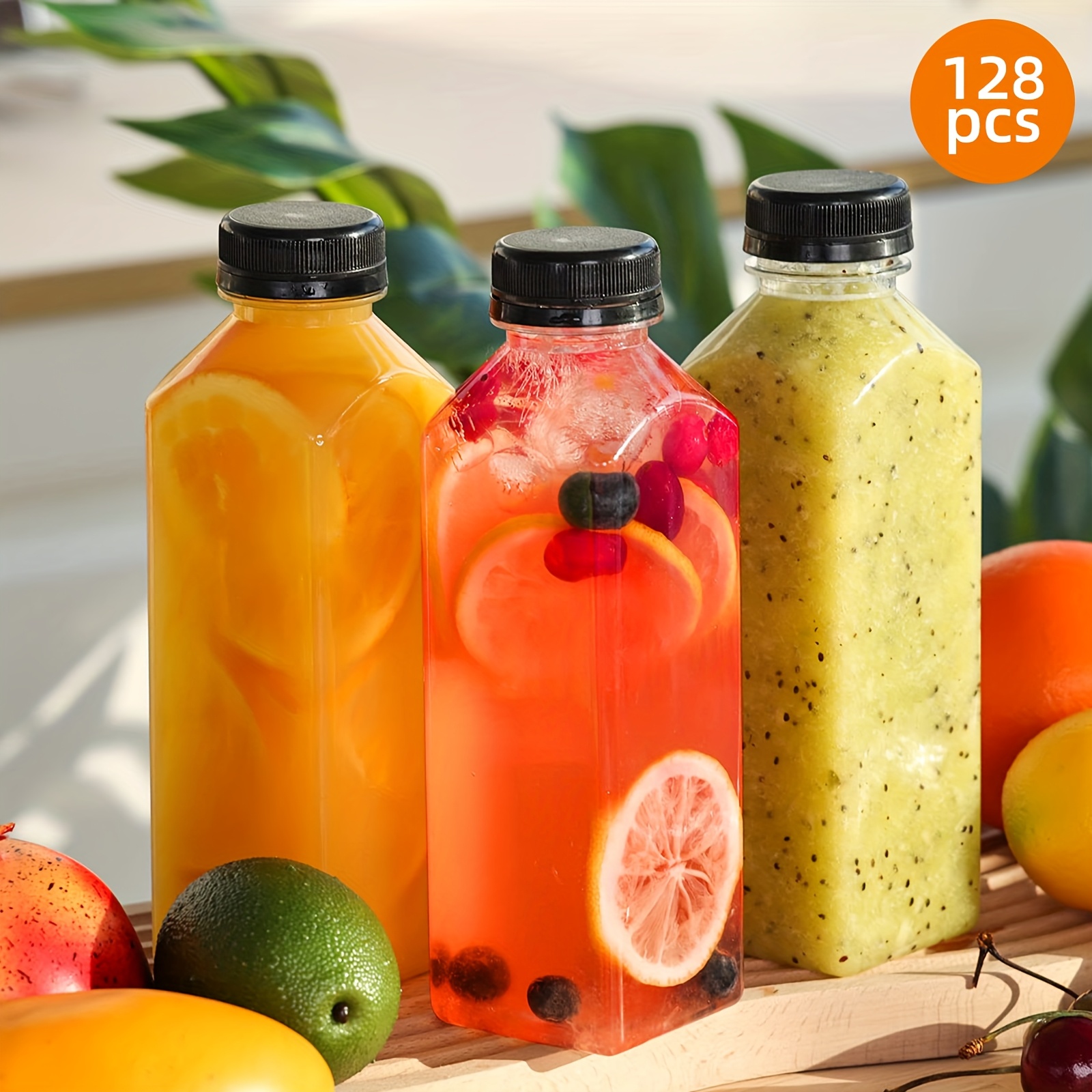 TEMU Plastic Juice Bottles With Caps, Refrigerator Juice Container With Lid, Reusable Container And Clear Beverage Bottle Can Hold Juice, Smoothies,