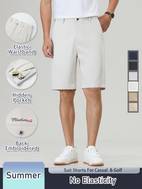 mens solid color golf shorts with elastic waistband hidden pocket embroidered design summer casual wear for outdoor activities