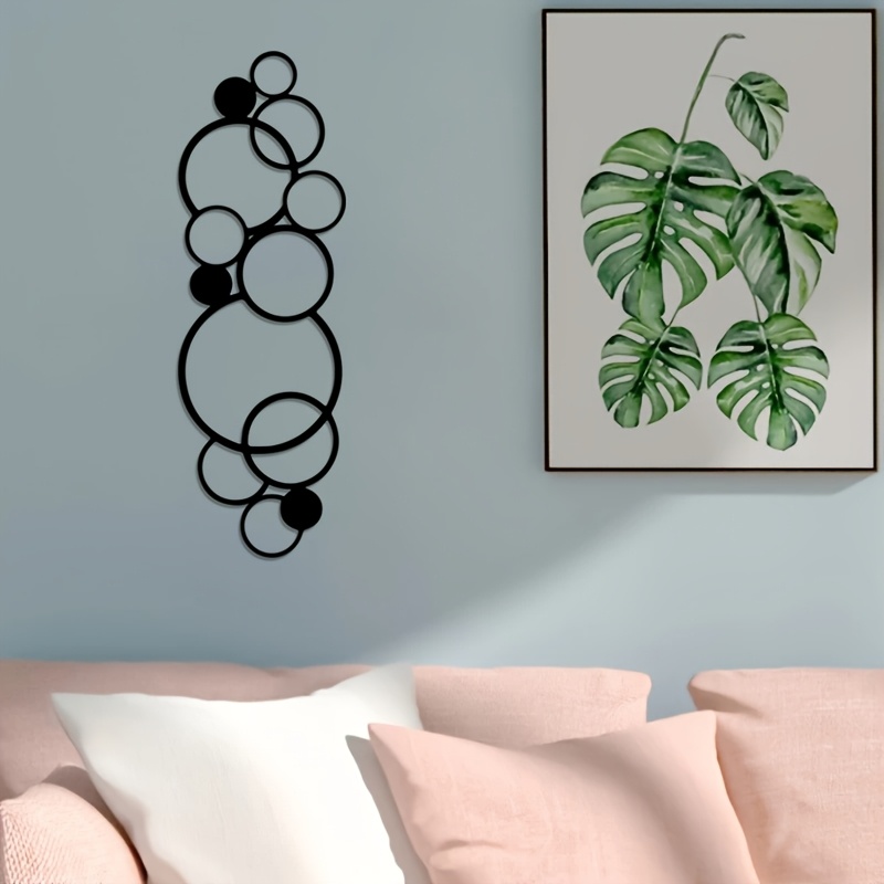 TEMU 1pc Abstract Circular Combination Metal Wall Decor, Modern Minimalist Geometric Line Art Wall Hanging, Unique Black Sculpture Wall Ornament,