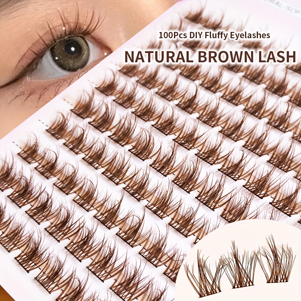 100 Clusters Of Brown Fluffy False Eyelash Clusters, Individual Eyelash Cluster, 11mm Length, Brown Eyelash , A Different Experience
