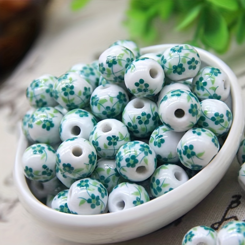 

50-piece Vintage Green Orchid Ceramic Beads - Exquisite Floral Loose Beads For Diy Jewelry, Bracelets & Necklaces Crafting Supplies