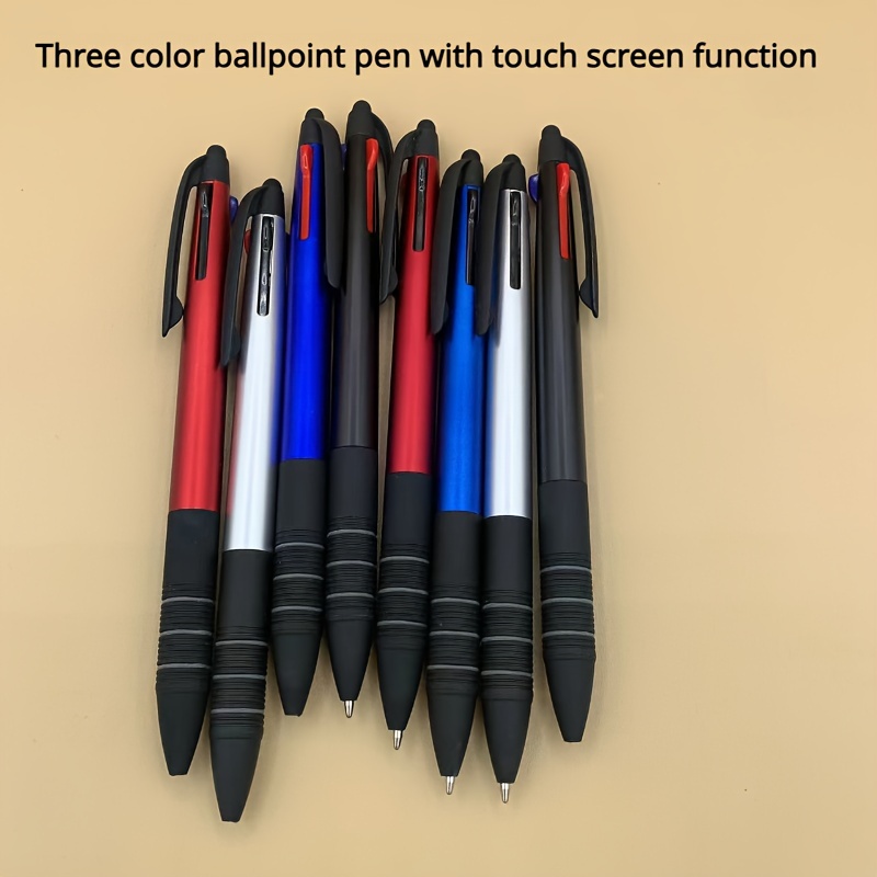 

4 Pack Multifunctional 3-color Retractable Ballpoint Pens With Touch Screen Stylus, Personalized Plastic Medium Point Pens For Business, School, Office, And Mobile Devices - Age 14+