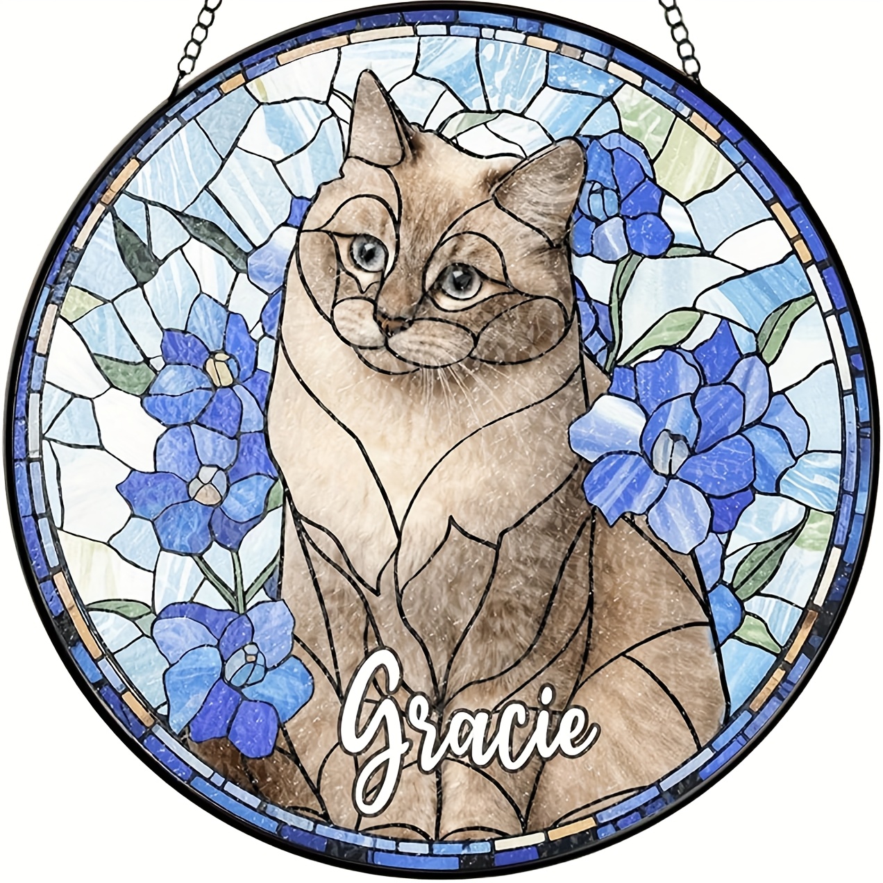 TEMU Custom Dog Sun Catcher With Personalized Pet Portrait From Photo, Stained Glass Memorial Gift, Dog Or Cat Sympathy Gift, Pet Loss Keepsake For
