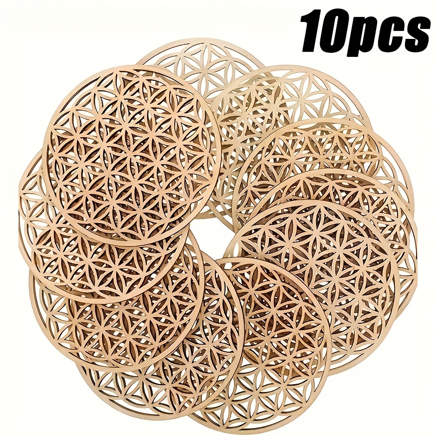10 Pallet Wood Wall Decor - Mandala, Flower Of Life - Versatile Wooden Pieces For Interior Decor Coasters, Diy, Graffiti, Decoration, Coasters - No Electricity Required, Easy To Hang Design