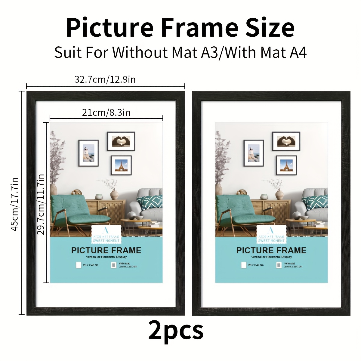 TEMU 2pcs, Wooden Photo Frames, Mat30*40cm/a3/a4 Retro Photo Frames, Photo Frames, Old Wood And Brown Retro Photo Frames, Home Wall Decoration Photo
