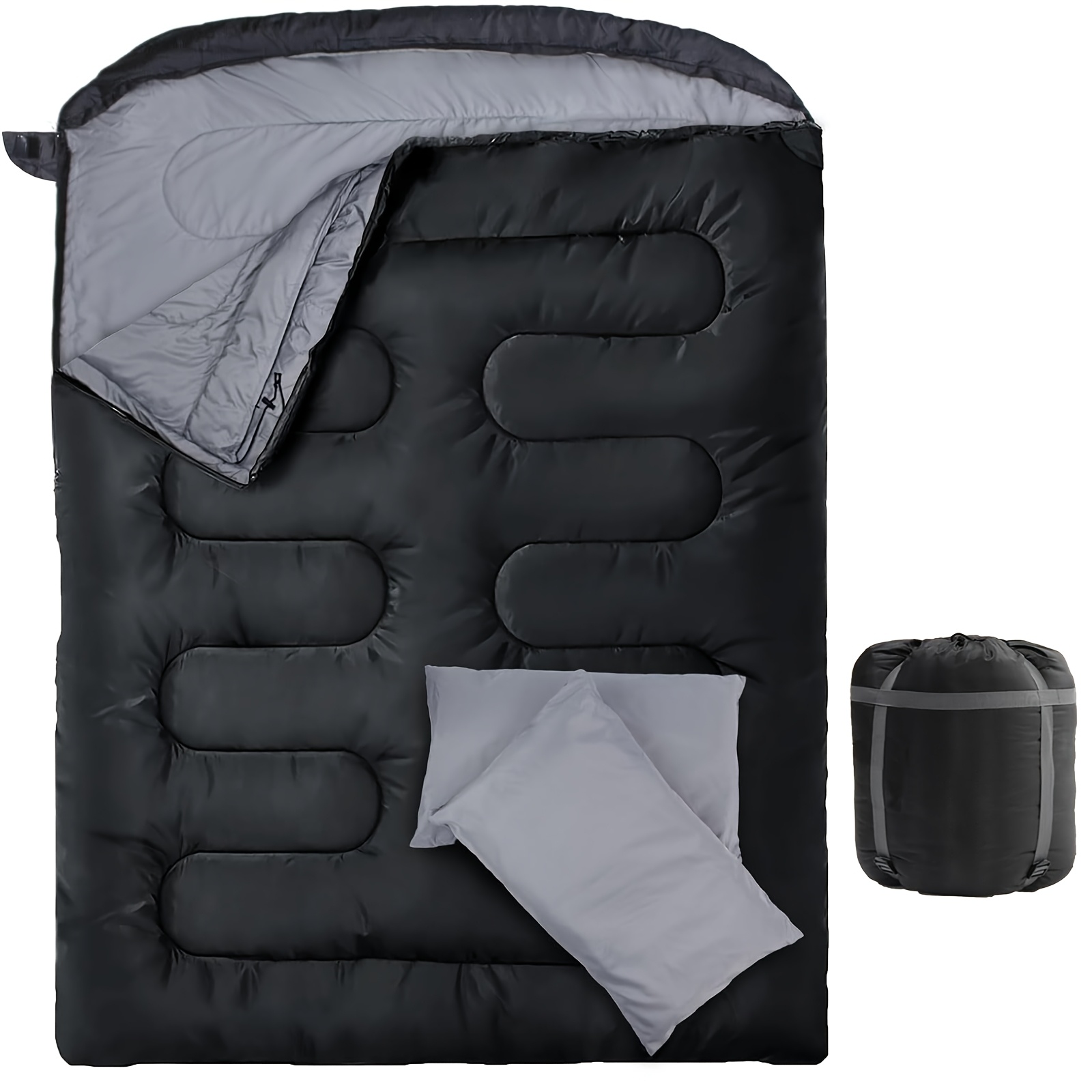 TEMU Double Sleeping Bag, 2 Person Sleeping Bag For Adult Mens Camping, 2 Person Sleeping Bag With Pillow Outdoor Indoor, Xl Queen Size Sleeping Bag