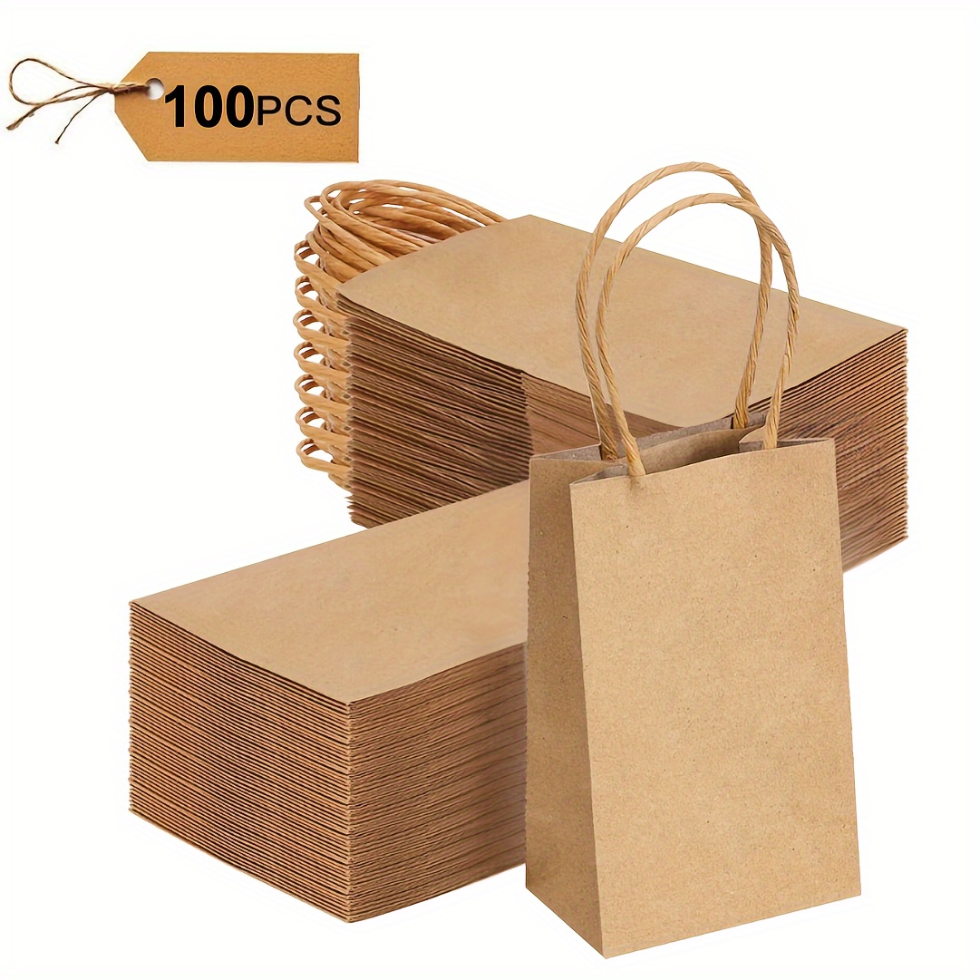 

100pcs Small Paper Bags, 15.24x8.89x6.1cm Paper Bags, Bulk Mini Christmas Gifts Bags With Handles, Party Favor Bags Bags, For Small Business, Retail, Wedding, Birthday (brown)