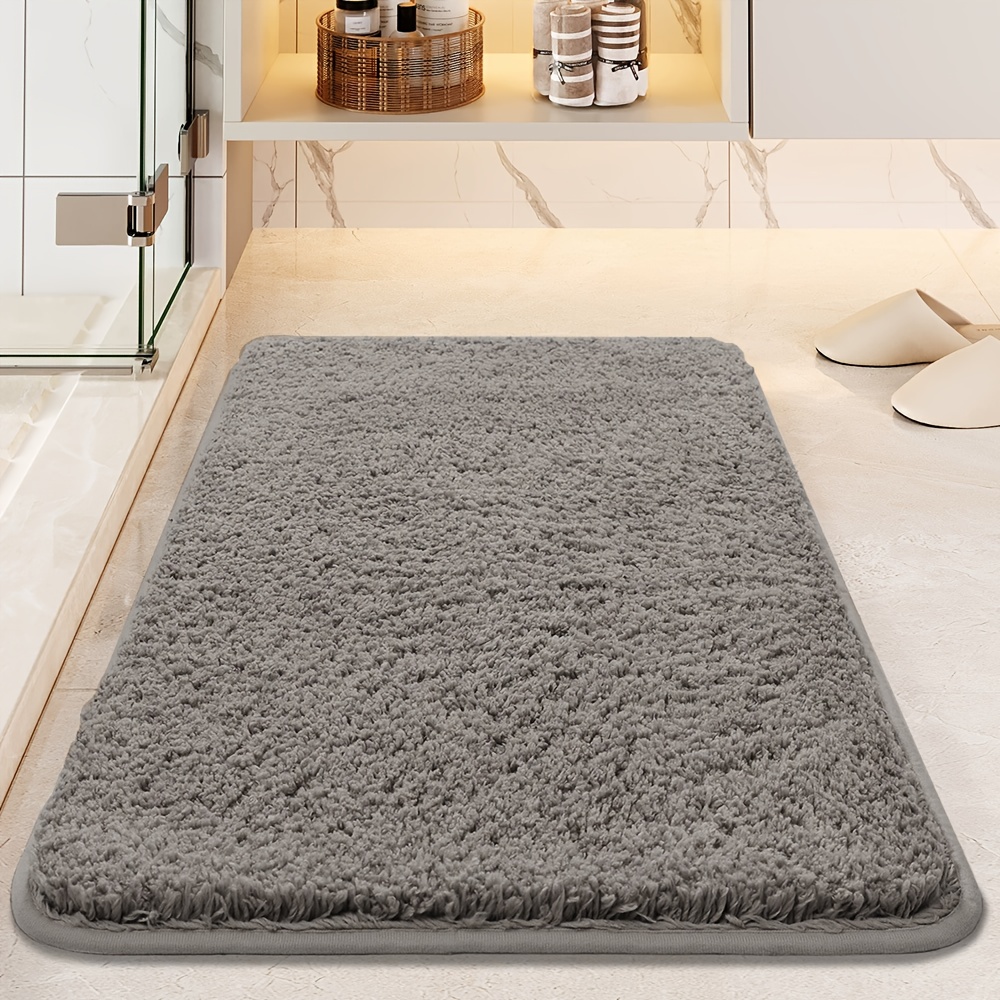Image of Thick Plush Anti-slip Bath Mat - Dark Gray Soft Absorbent Shower Mat With Backing, Machine Washable Polyester Mat For Bathroom, Toilet, Shower & Bedroom Mat - Mat For Modern Homes