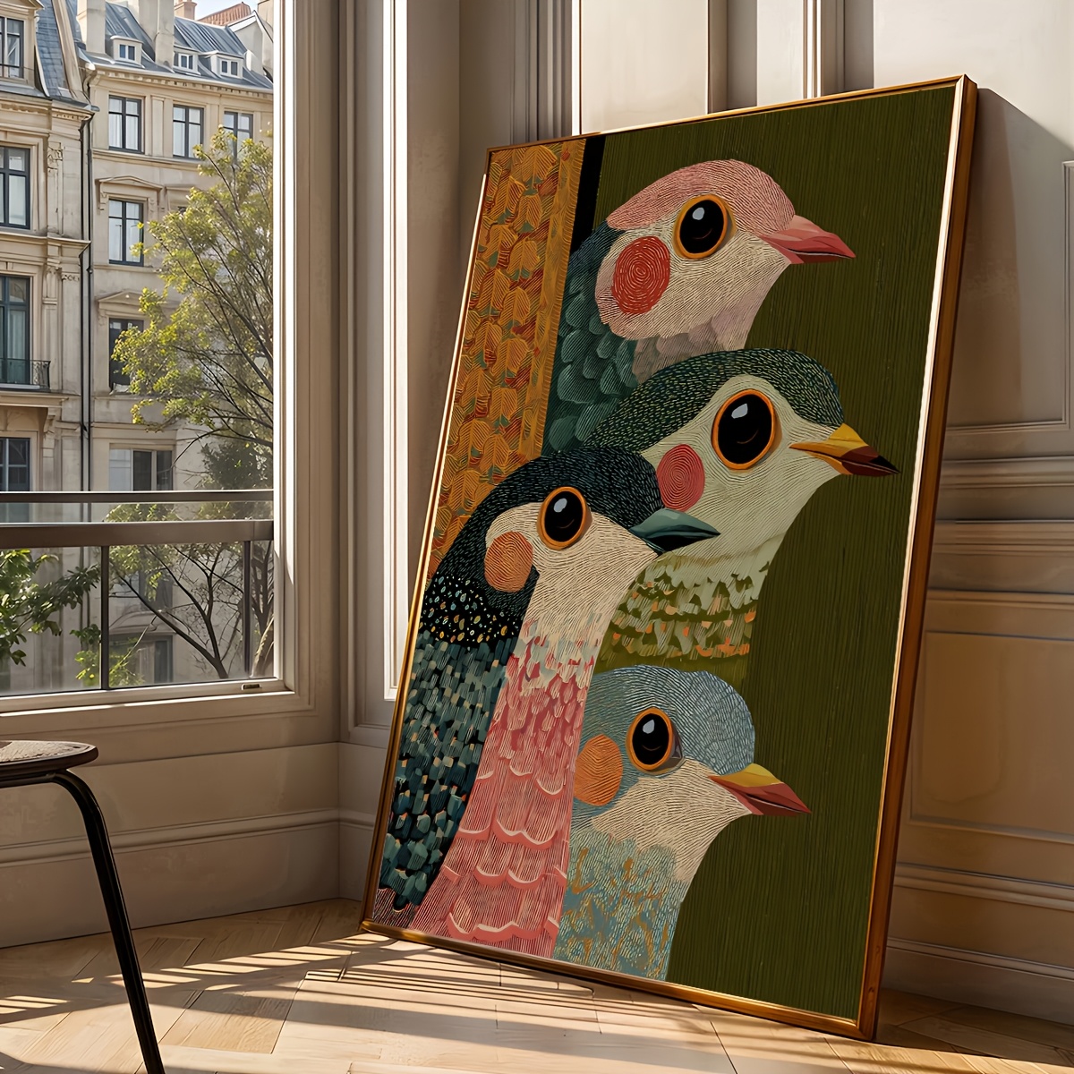 TEMU 2d Flat, 1pc Frameless Modern Poster, Retro Bird And Pink Canvas Painting, Art, Birthday Present, Living Room, Bedroom, Kitchen, Bathroom,
