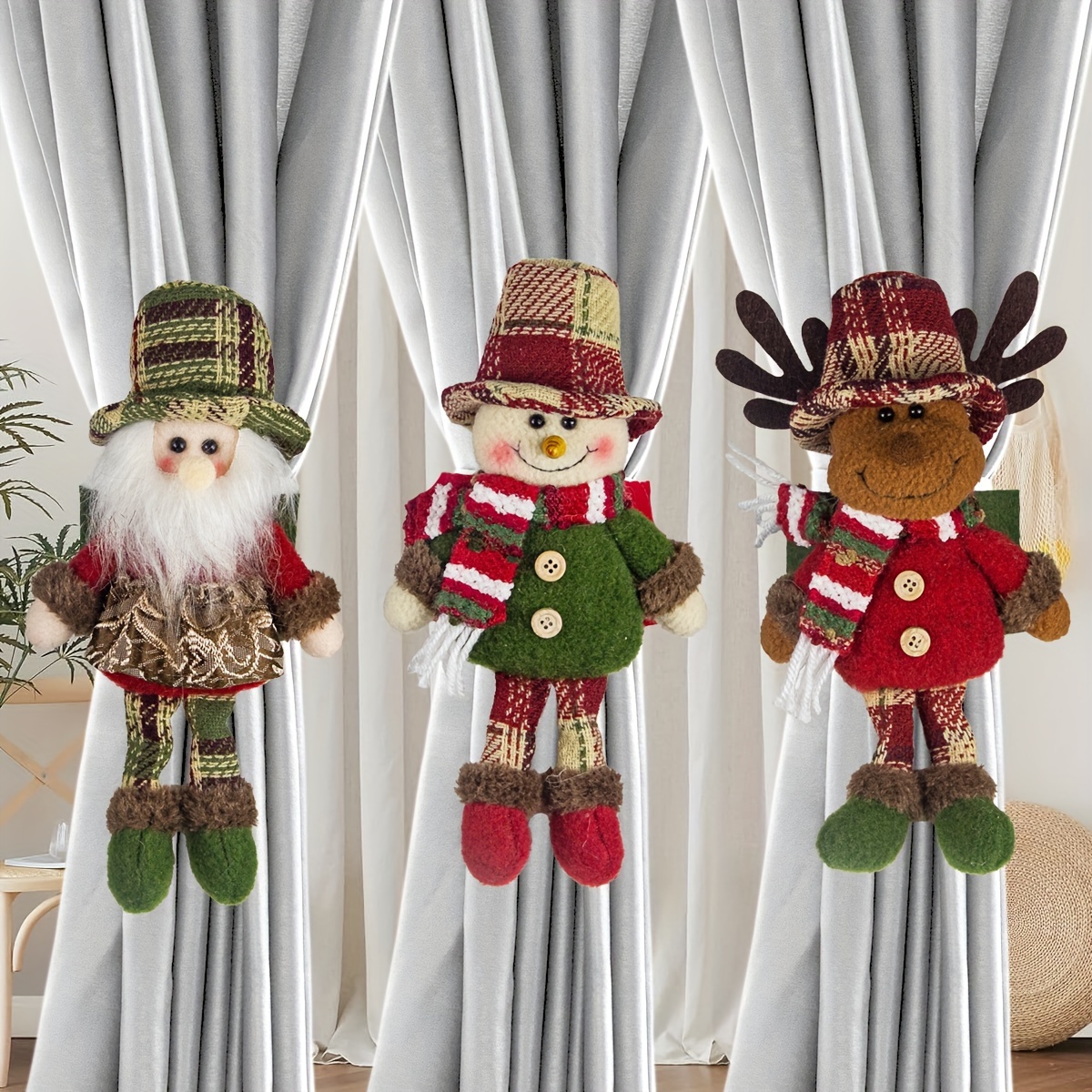 

1pc Of Christmas Curtain , Elderly Snowman Curtain Holder, Holiday Decoration Window Decoration