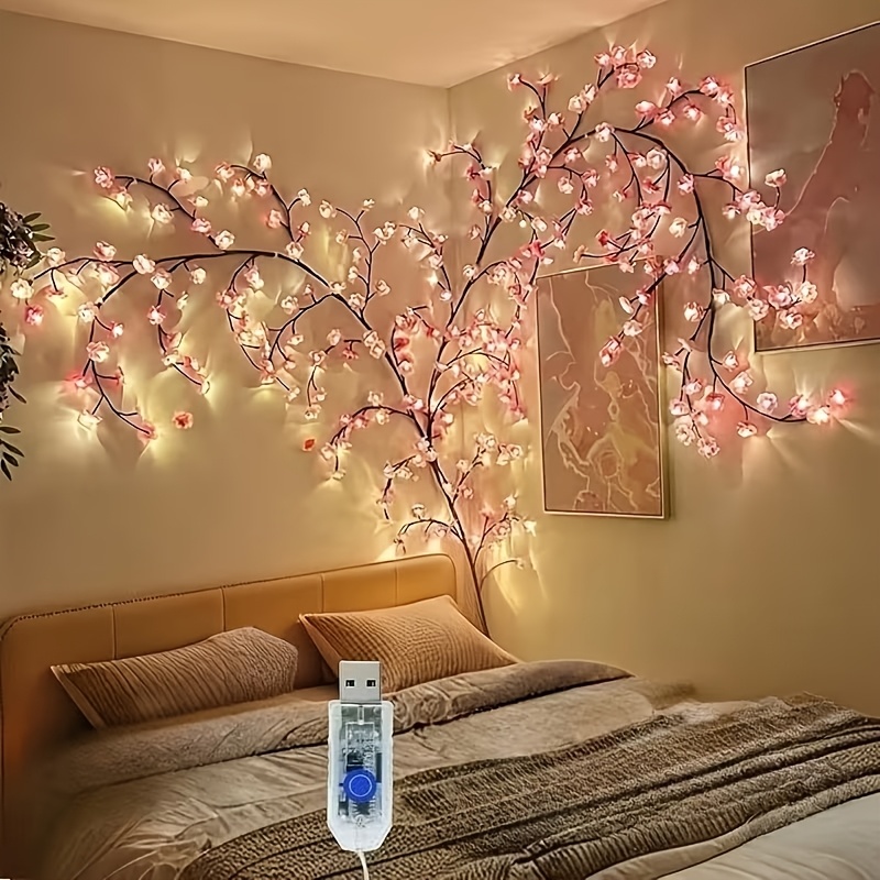 96 light cherry   vine string lights with 48 led beads and 48 cherry   flowers illuminated cherry   branch lights   cherry   vine lights led branch lights 8 flashing   usb powered diy design